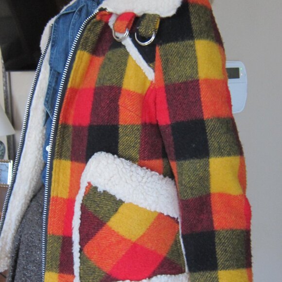 Vintage 70s LADY UTEX Retro Orange Plaid Wool Sherpa Bomber Jacket Canada - Picture 4 of 10